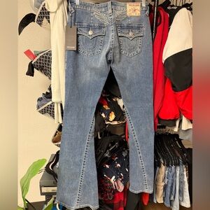 True Religion Blue Flare Jeans with Signature Stitching